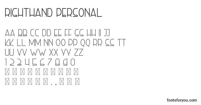 Schriftart Righthand personal – Alphabet, Zahlen, spezielle Symbole