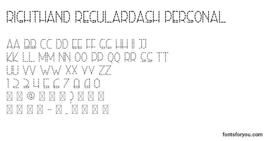 Schriftart Righthand regulardash personal – Alphabet, Zahlen, spezielle Symbole