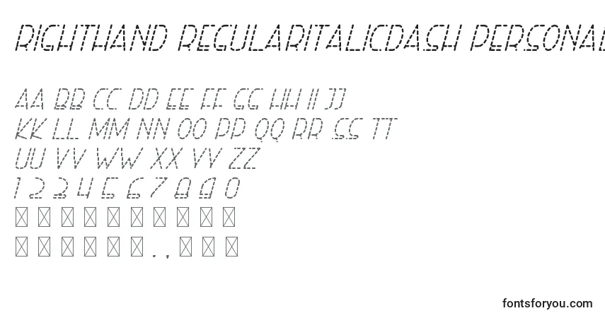 A fonte Righthand regularitalicdash personal – alfabeto, números, caracteres especiais