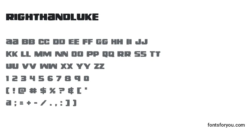 Schriftart Righthandluke (138718) – Alphabet, Zahlen, spezielle Symbole