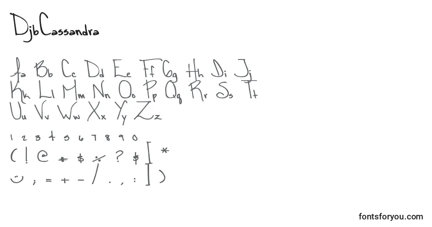 Czcionka DjbCassandra – alfabet, cyfry, specjalne znaki