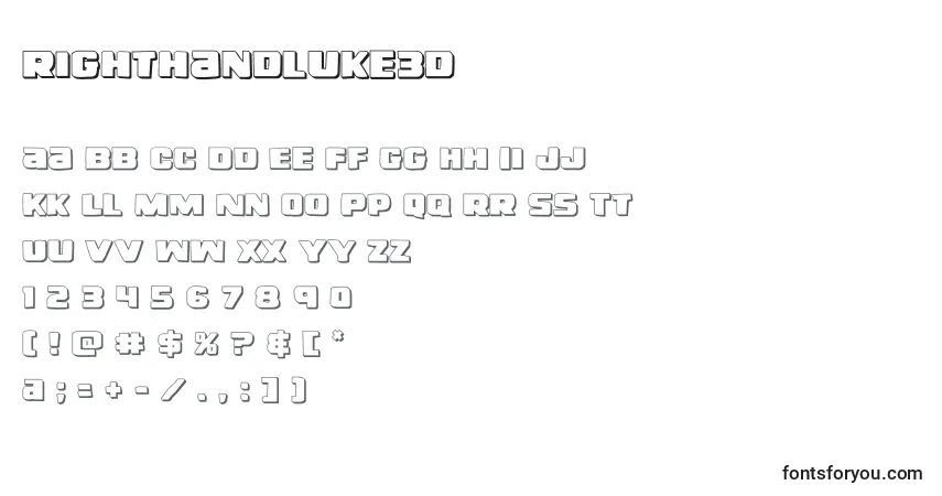 Schriftart Righthandluke3d (138720) – Alphabet, Zahlen, spezielle Symbole
