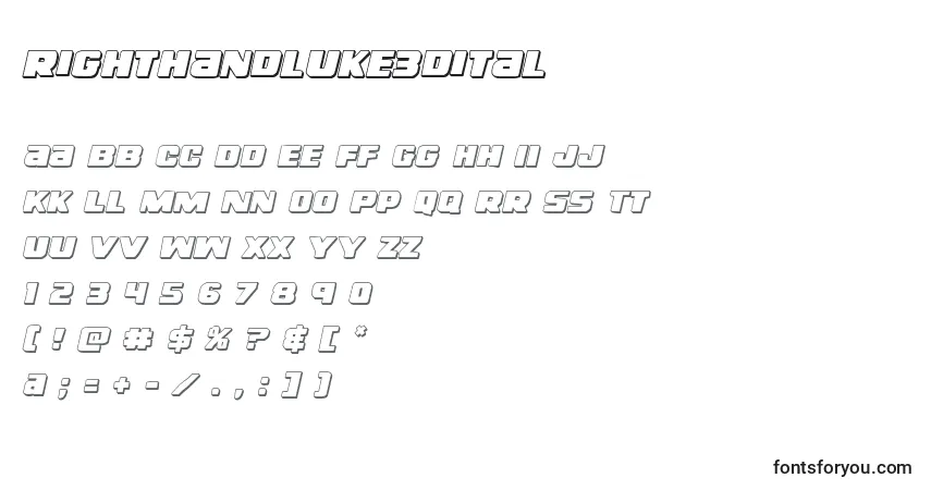 Schriftart Righthandluke3dital (138723) – Alphabet, Zahlen, spezielle Symbole