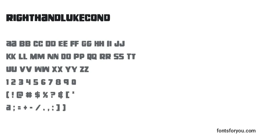 A fonte Righthandlukecond (138724) – alfabeto, números, caracteres especiais