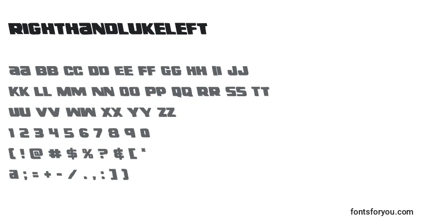 Schriftart Righthandlukeleft (138734) – Alphabet, Zahlen, spezielle Symbole