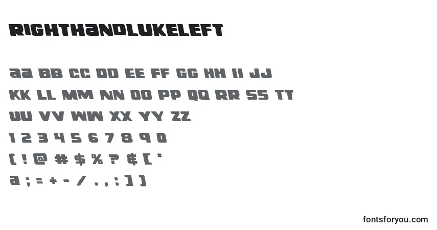 Fuente Righthandlukeleft (138735) - alfabeto, números, caracteres especiales
