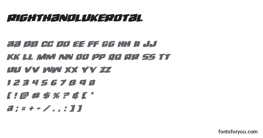 A fonte Righthandlukerotal (138736) – alfabeto, números, caracteres especiais