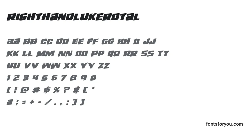 Schriftart Righthandlukerotal (138737) – Alphabet, Zahlen, spezielle Symbole