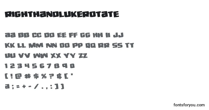 Czcionka Righthandlukerotate (138738) – alfabet, cyfry, specjalne znaki