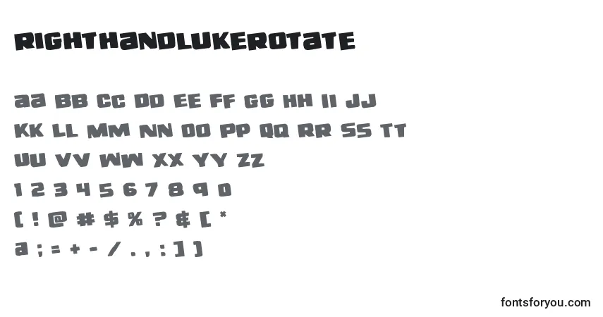 A fonte Righthandlukerotate (138739) – alfabeto, números, caracteres especiais