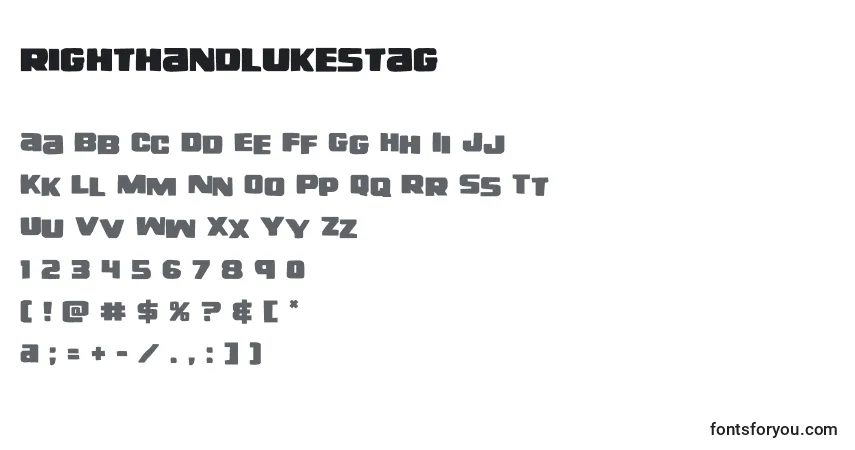 A fonte Righthandlukestag (138740) – alfabeto, números, caracteres especiais