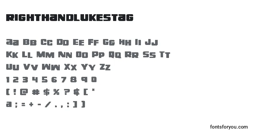 Schriftart Righthandlukestag (138741) – Alphabet, Zahlen, spezielle Symbole