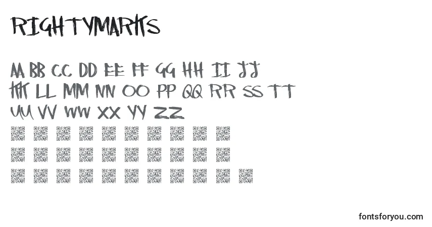 A fonte RightyMarks – alfabeto, números, caracteres especiais