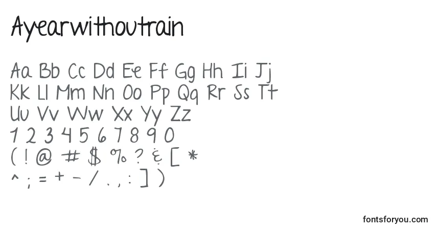 Czcionka Ayearwithoutrain – alfabet, cyfry, specjalne znaki