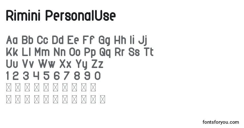 Шрифт Rimini PersonalUse – алфавит, цифры, специальные символы