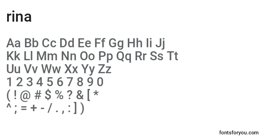 A fonte Rina (138752) – alfabeto, números, caracteres especiais