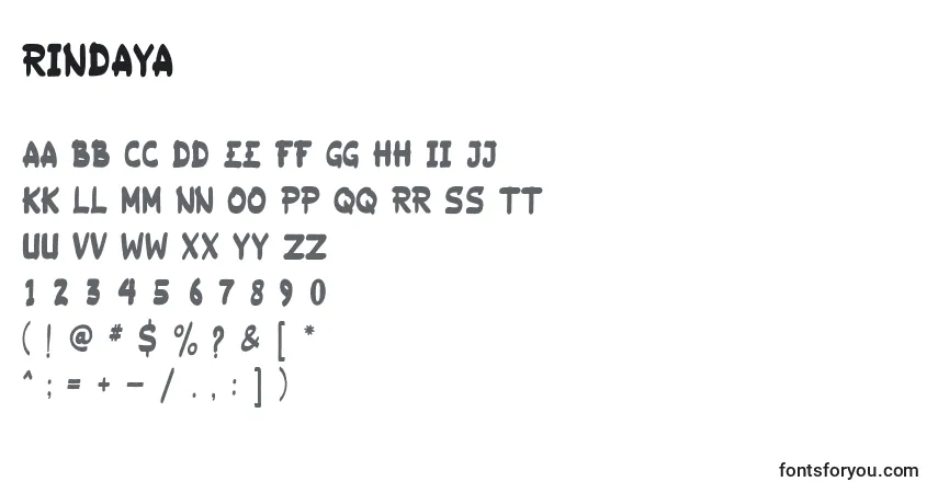 A fonte RINDAYA – alfabeto, números, caracteres especiais