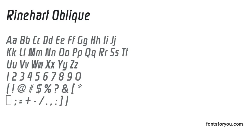 A fonte Rinehart Oblique – alfabeto, números, caracteres especiais