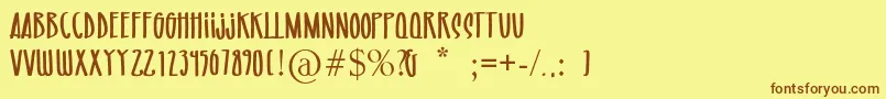 フォントRIO  MA – 茶色の文字が黄色の背景にあります。