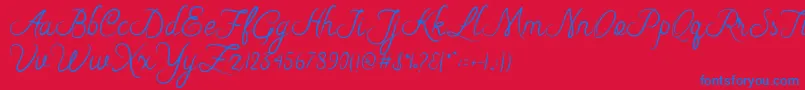 Czcionka Riska Script – niebieskie czcionki na czerwonym tle