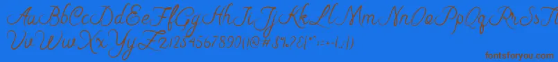 Riska Script-Schriftart – Braune Schriften auf blauem Hintergrund