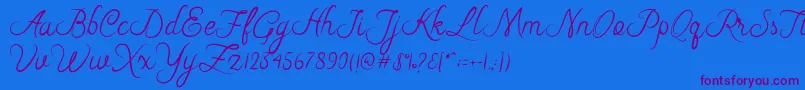 Riska Script-Schriftart – Violette Schriften auf blauem Hintergrund