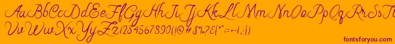 Riska Script-Schriftart – Violette Schriften auf orangefarbenem Hintergrund