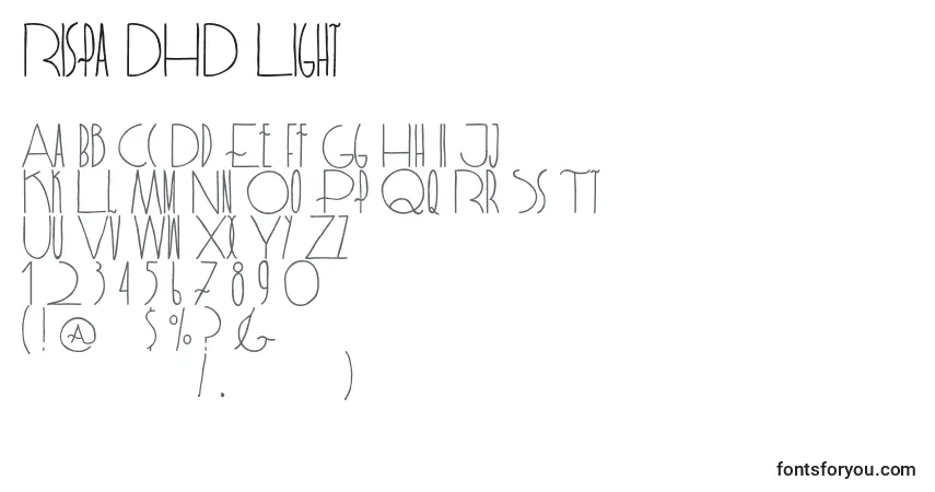 Шрифт Rispa DHD Light – алфавит, цифры, специальные символы