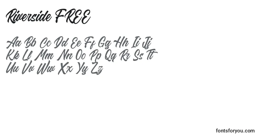 Czcionka Riverside FREE – alfabet, cyfry, specjalne znaki