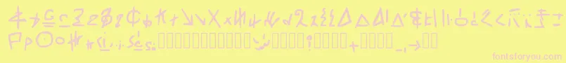 RivworldFont Regular-fontti – vaaleanpunaiset fontit keltaisella taustalla