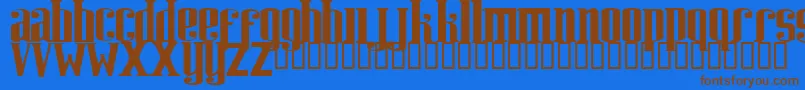 フォントRIWEUK   – 茶色の文字が青い背景にあります。