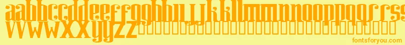 フォントRIWEUK   – オレンジの文字が黄色の背景にあります。