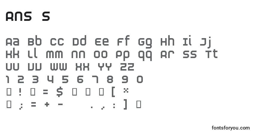 Schriftart RNS S    – Alphabet, Zahlen, spezielle Symbole