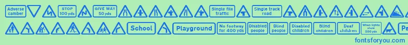 More about Road Caution Signs Part 1 Font Road Caution Signs Part 1 Font – Blue Fonts on Green Background