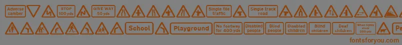 Więcej informacji o czcionce Road Caution Signs Part 1 Czcionka Road Caution Signs Part 1 – brązowe czcionki na szarym tle