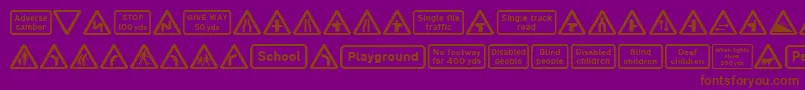 Road Caution Signs Part 1-Schriftart – Braune Schriften auf violettem Hintergrund