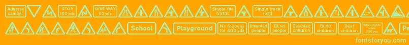 Road Caution Signs Part 1 Font – Green Fonts on Orange Background