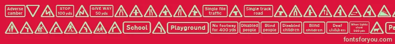 Road Caution Signs Part 1 Font – Green Fonts on Red Background