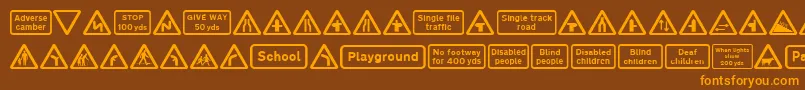 Road Caution Signs Part 1 Font – Orange Fonts on Brown Background