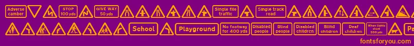 fuente Road Caution Signs Part 1 – Fuentes Naranjas Sobre Fondo Morado