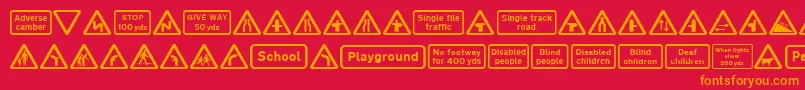 fuente Road Caution Signs Part 1 – Fuentes Naranjas Sobre Fondo Rojo