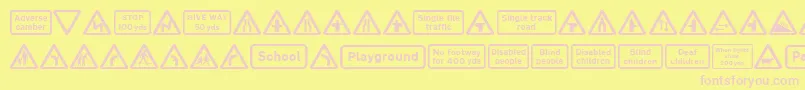 Road Caution Signs Part 1-fontti – vaaleanpunaiset fontit keltaisella taustalla