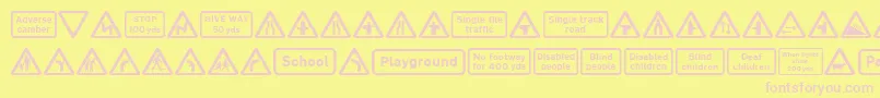 fuente Road Caution Signs Part 1 – Fuentes Rosadas Sobre Fondo Amarillo