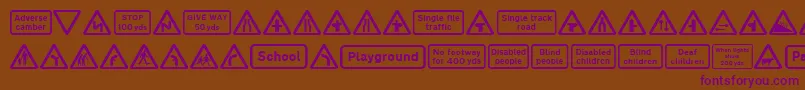 Road Caution Signs Part 1-Schriftart – Violette Schriften auf braunem Hintergrund