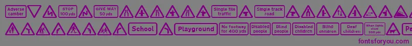 Road Caution Signs Part 1-Schriftart – Violette Schriften auf grauem Hintergrund