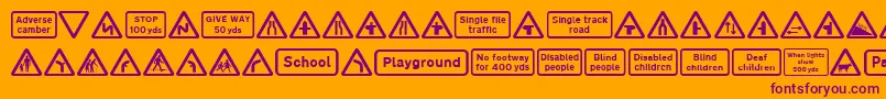 フォントRoad Caution Signs Part 1 – オレンジの背景に紫のフォント