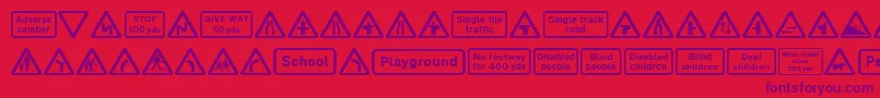 Шрифт Road Caution Signs Part 1 – фиолетовые шрифты на красном фоне