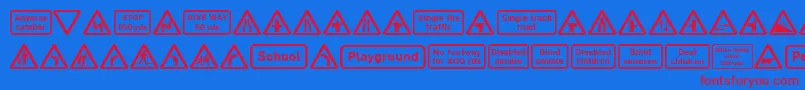 Fonte Road Caution Signs Part 1 – fontes vermelhas em um fundo azul