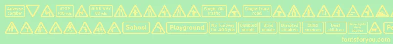 Road Caution Signs Part 1 Font – Yellow Fonts on Green Background