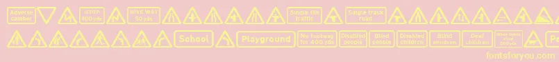 Road Caution Signs Part 1-Schriftart – Gelbe Schriften auf rosa Hintergrund